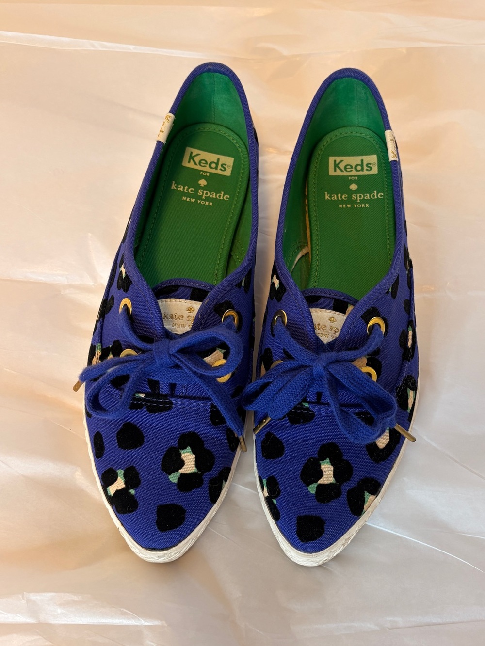 Kate Spade x Keds Blue Leopard Print Pointer Sneakers Canvas Flats Size 7